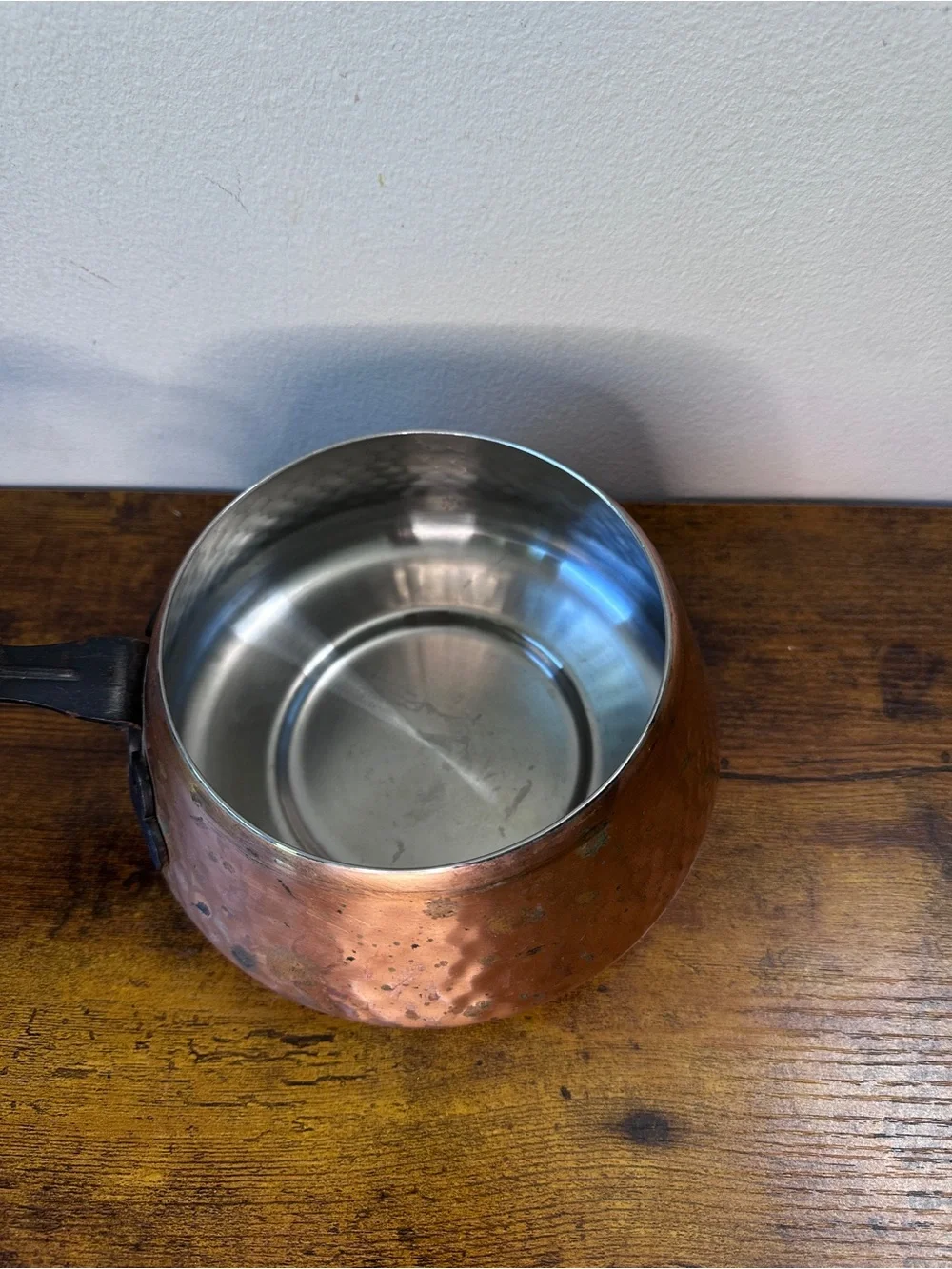 Vintage Spring Culinox Switzerland Copper Butter Warmer Pot Wood Handle